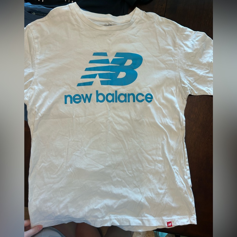 New Balance White and Blue Logo T-Shirt